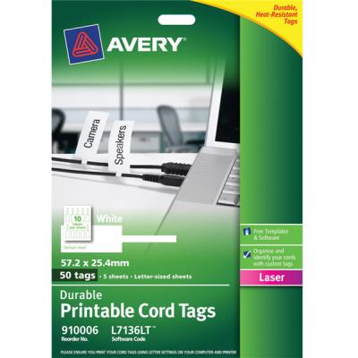 Avery #910006 White Durable Printable Cord Tags(50pcs/Pack) 