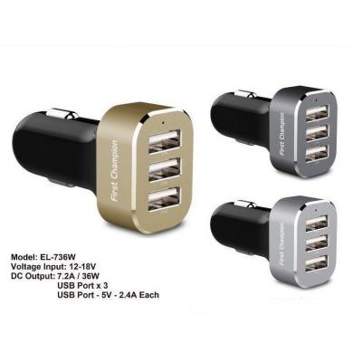 First Champion USB Car Charger-3 USB Port-36W