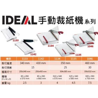 Ideal 手動切紙器/裁紙機(規格比較表)