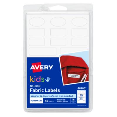 Avery 40700 No-Iron Clothing Labels, Handwrite, Assorted Shapes & Sizes, 45 Labels