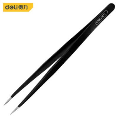 Deli DL396101 炭黑不銹鋼鑷子-尖咀(140mm)