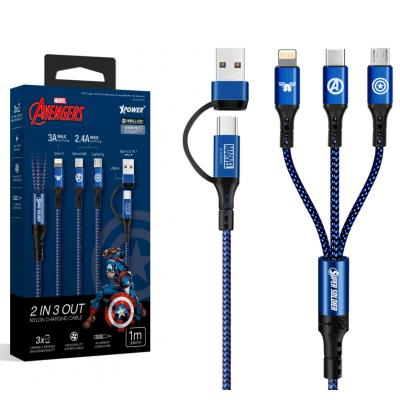 XPower x Marvel ACX3(美國隊長)2出3高速充電線-1M