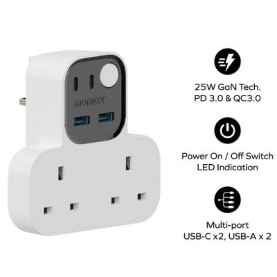 Momax US17 1-Charge Work-Flow (USB-Cx2 & USB-A x2)+ 2位T型插座
