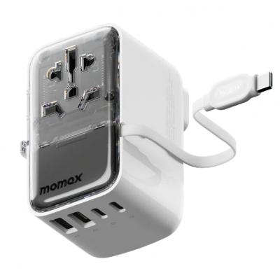 Momax US21UK 1-World+Flow 35W GaN 3插口及內置伸縮USB-C充電線旅行插座