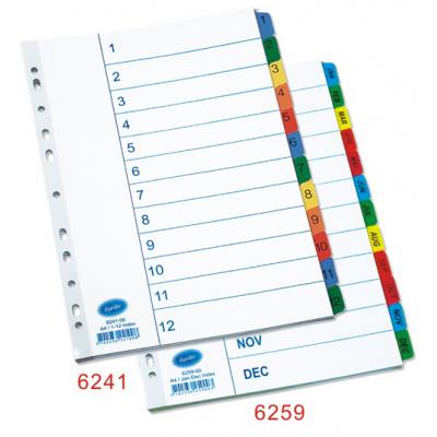 Bantex 6259 A4 11孔12級紙質顏色(錶膠)邊索引分類(Jan-Dec)