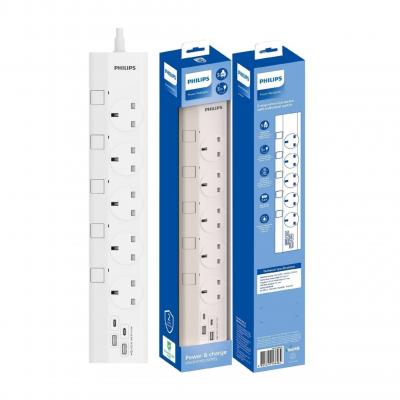 Philips CHP4757WB  5位獨立開關+USB(2A+2C) 拖板(3米線長)