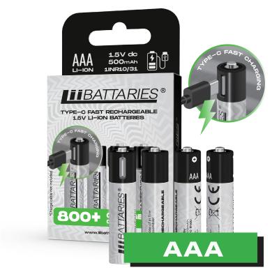 liibatteries 1INR10/31 AAA 1.5V Type-C 500mAh 超快充電電芯(4粒裝)
