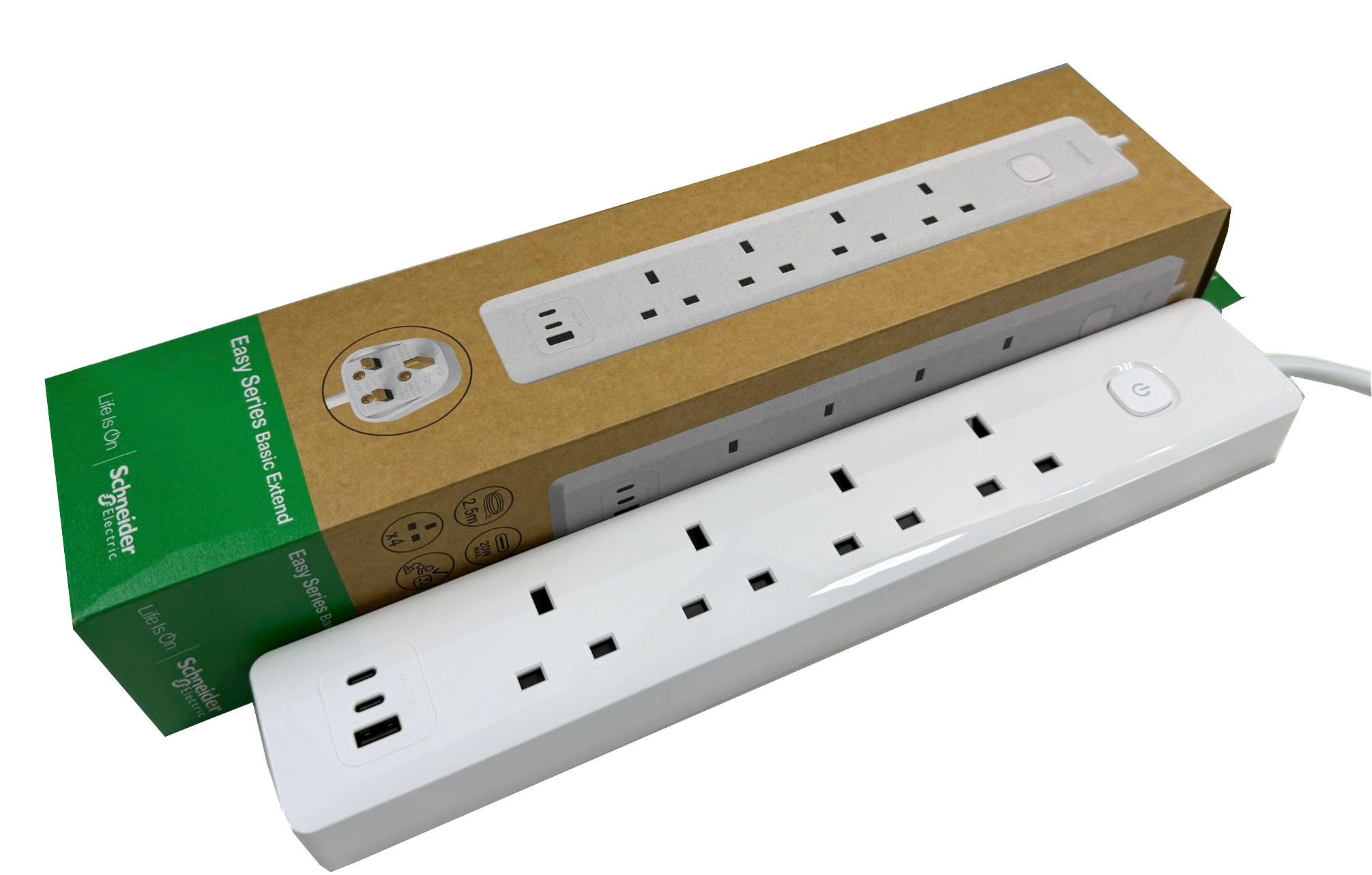 施耐德Schneider TSB34ACCUSB (4位)獨立開關安全拖板20W,USB-Cx2+Ax1(2.5M線長)_拖板/拖轆及插蘇/轉 ...