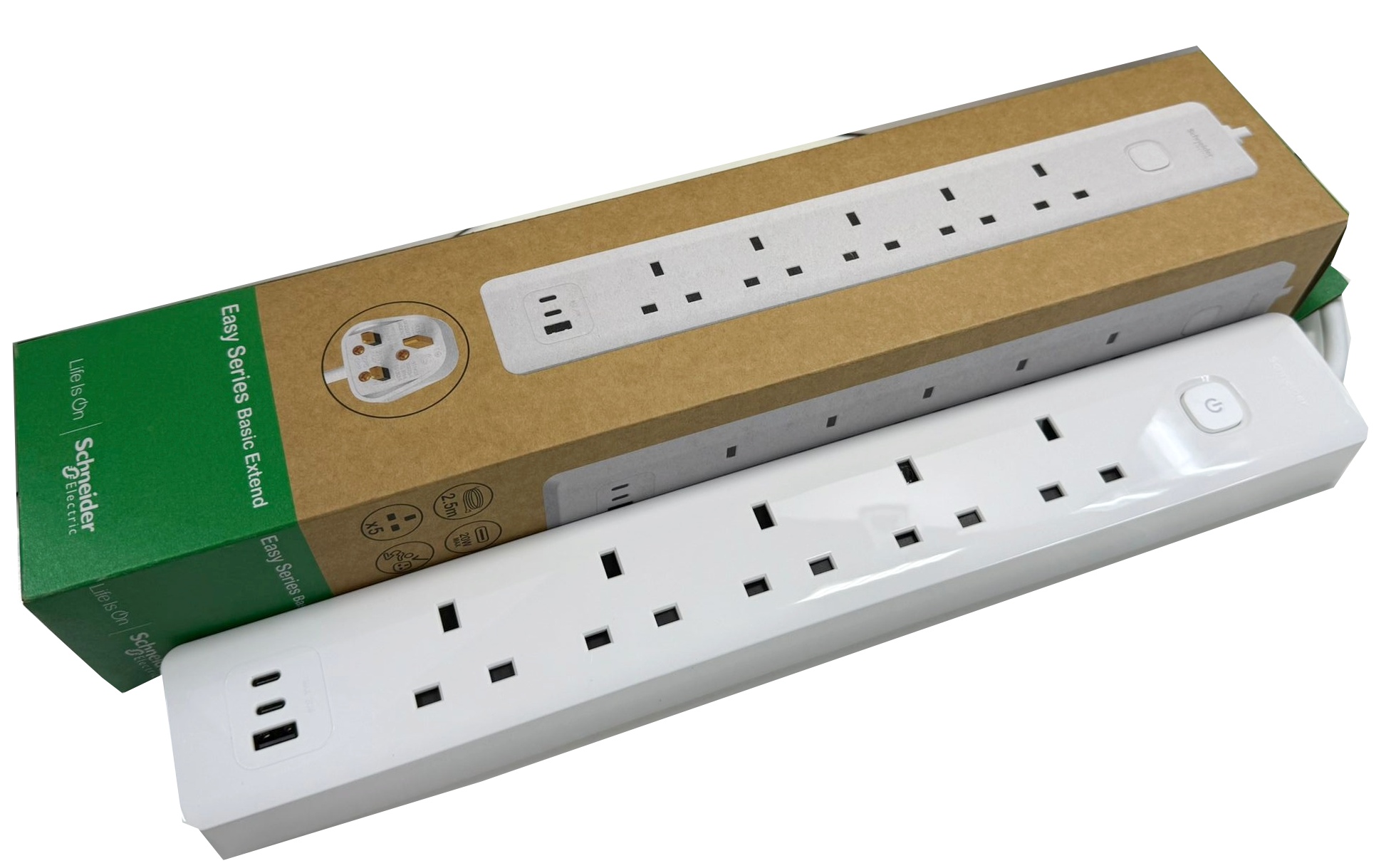 施耐德Schneider TSB35ACCUSB (5位)獨立開關安全拖板20W,USB-Cx2+Ax1(2.5M線長)_拖板/拖轆及插蘇/轉 ...
