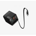 Choetech GaN 充電器 連伸縮式 USB-C 連接線(PD65W Max)