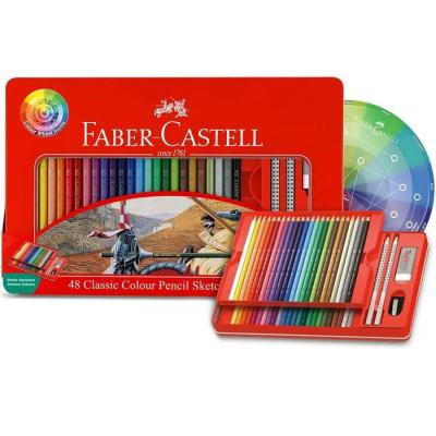 Faber-Castell 115849 Classic 六角形鐵盒彩色木顏色筆(48色)