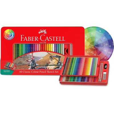 Faber-Castell 115893 Classic 六角形鐵盒彩色木顏色筆(60色)